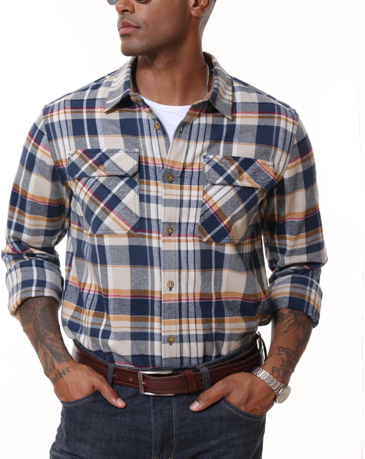 MAGNIVIT Flannel Shirt for Men Plaid Button Down Shirt Casual Lightweight Cotton Shirt with 2 Chest Pockets - Image 2