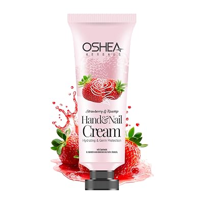 Oshea Herbals Strawberry & Rose Hip Hand & Nail Cream for Men & Women | Super Hydrating with Germ Protection | Enriched 
