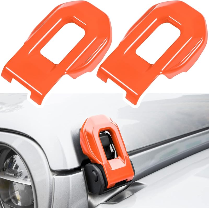 Capas dos fechos do capô E-cowlboy para Jeep Wrangler JL e Gladiator JT laranja – 2 unidades
