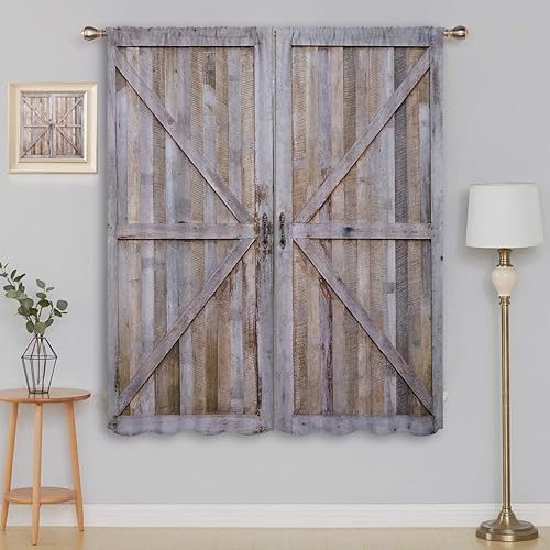 Cortinas opacas rústicas antiguas para puerta de granja para niños y niñas, decoración de oscurecimiento de habitación, puerta de granero de madera