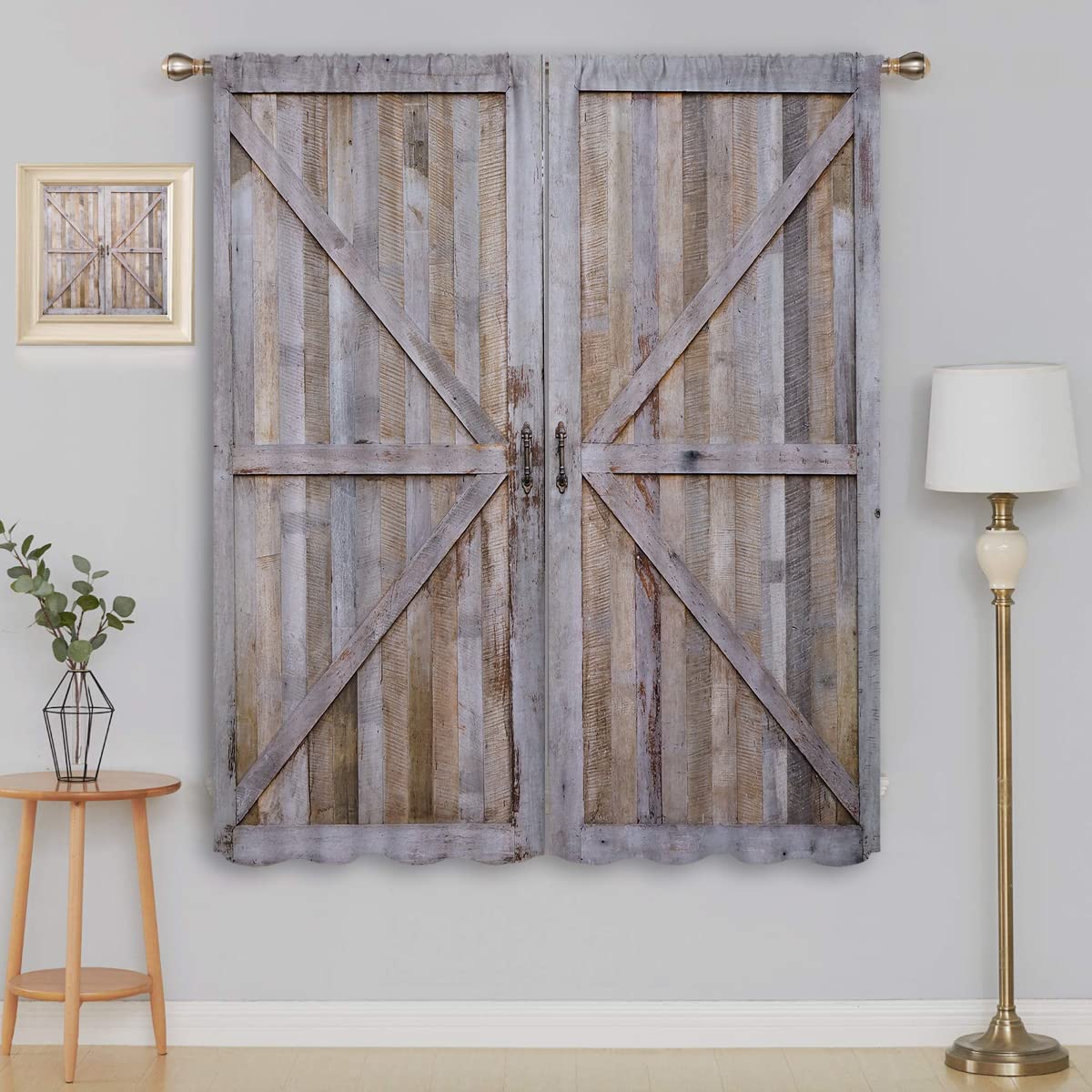 Old Rustic Farmhouse Door Blackout Curtains for Boy Girl Room Darkening Decor,Brown Wood Wooden Barn Door Bedroom Living Room Home Rod Pocket Thermal