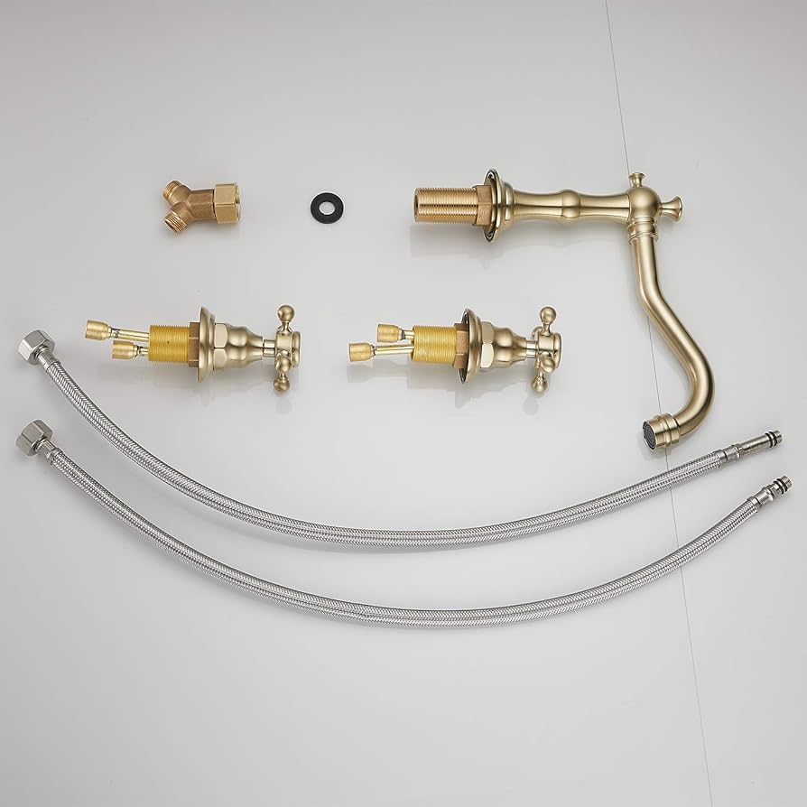 2 Handles Bathroom Faucet GGStudy Brushed Gold 2 Handles 3 Holes