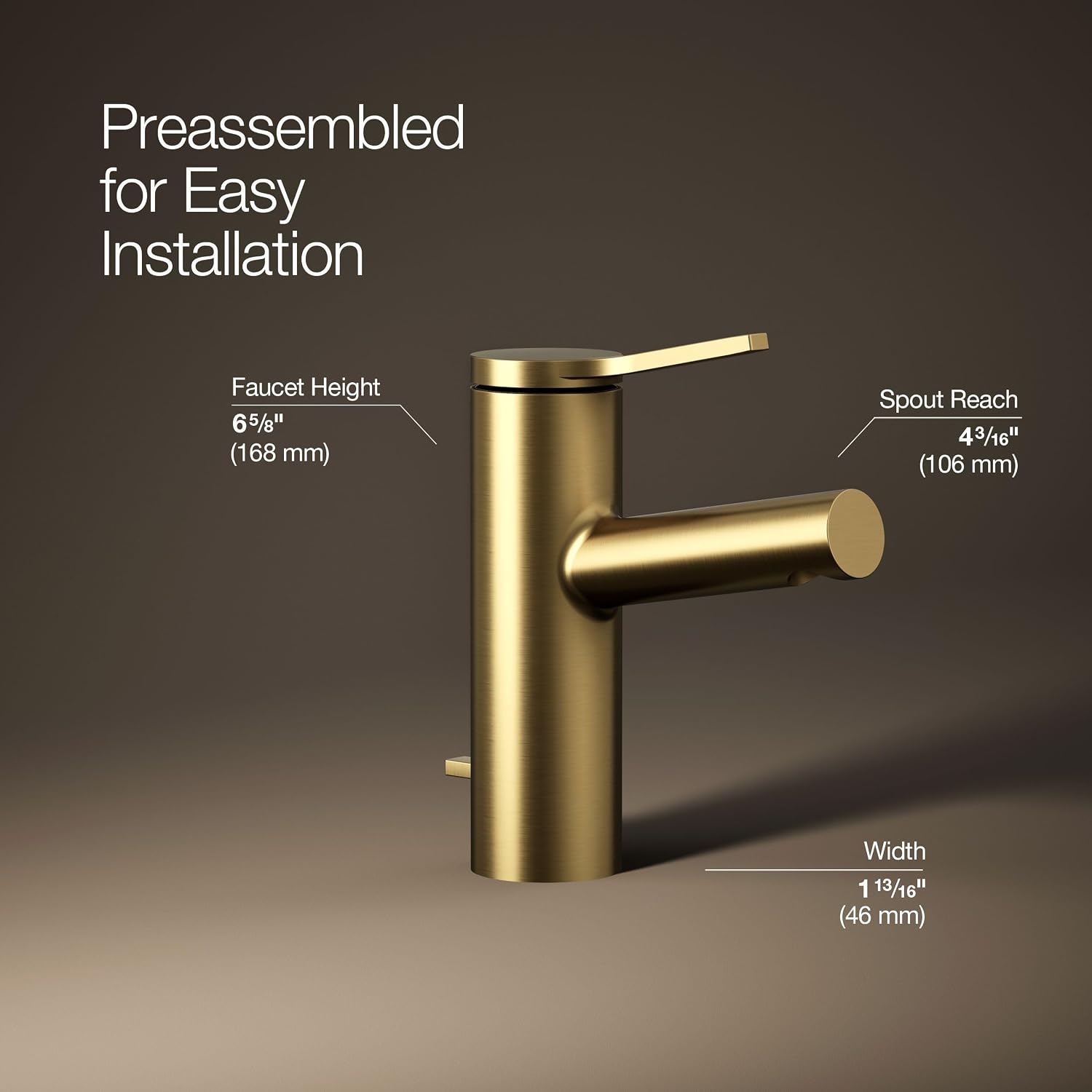 Kohler 99491-4-2MB Elate® Single-Handle Bathroom Sink Faucet, 1.2 gpm, Vibrant Brushed Moderne Brass