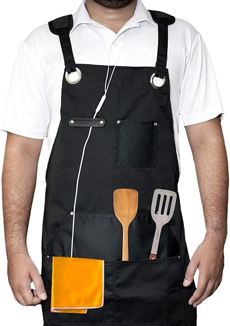 FARAHATIQUE Unisex Black Cooking Apron  Aprons for Men with Two Front Pockets  Heavy-Duty Washable Cotton Canvas Material  Aprons for Women with Pockets  Tool Aprons Size, 70 CM x 81 CM.