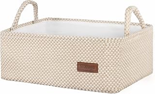 Small Storage Basket for Organizing,Collapsible Fabric Basket Bins for Shelves, Closets, Laundry, Nursery,Toys,Books,Decorative Basket for Gifts Empty with Handles,15"*10"* 5.3"(Beige)
