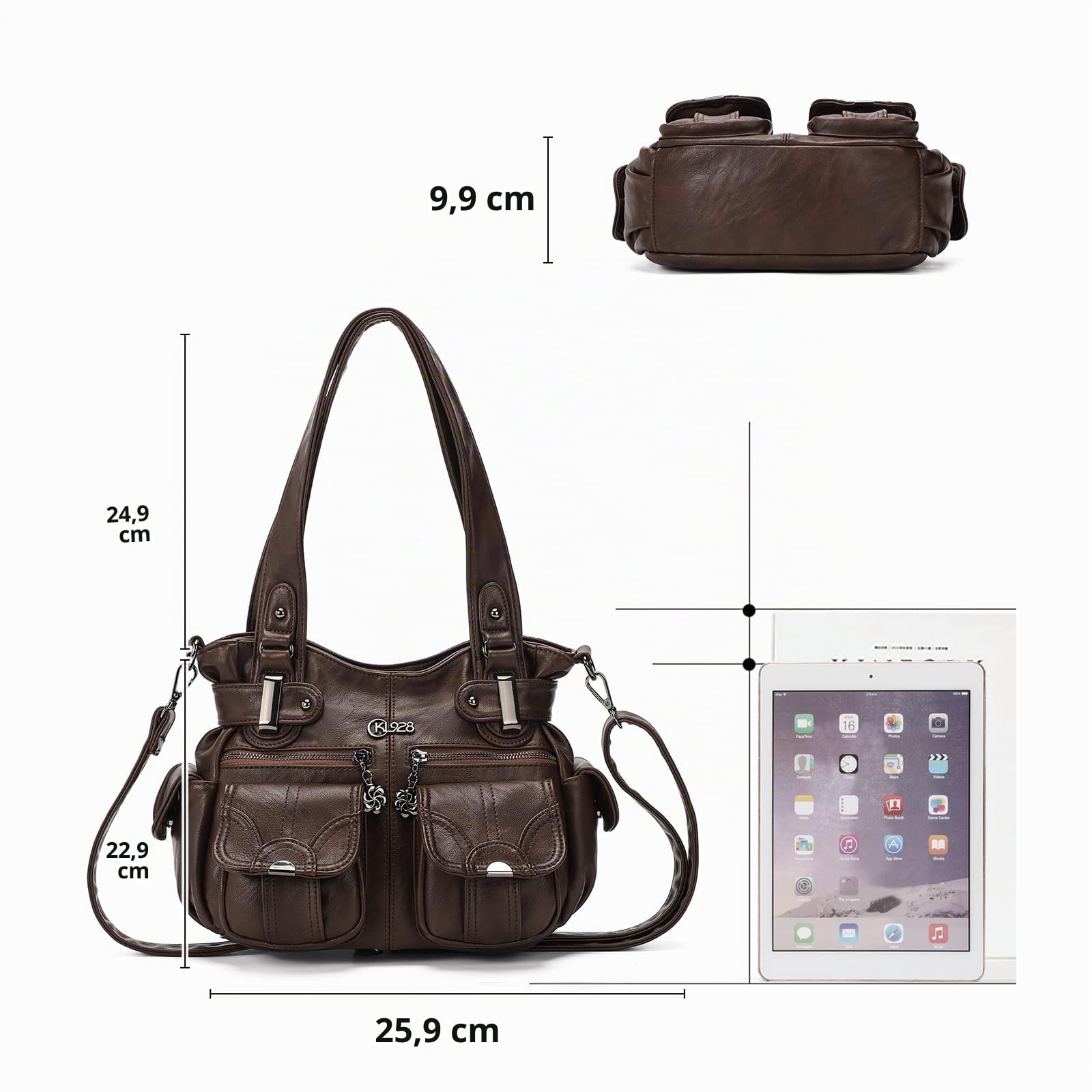KL928 Sacs à Main Portés épaule Femme, Grand PU Cuir Sac Bandoulière Hobo Sacs Cabas Pour Madame Fille, Café