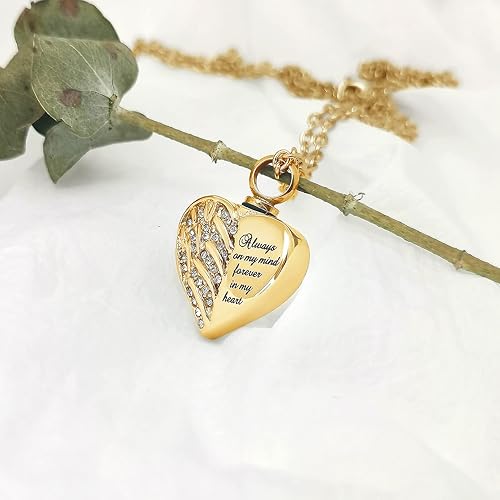 Miniatura 3 de Joyería de cremación de corazón de oro para mamá papá hermana cenizas ángel ala urna collar memorial colgante joyería