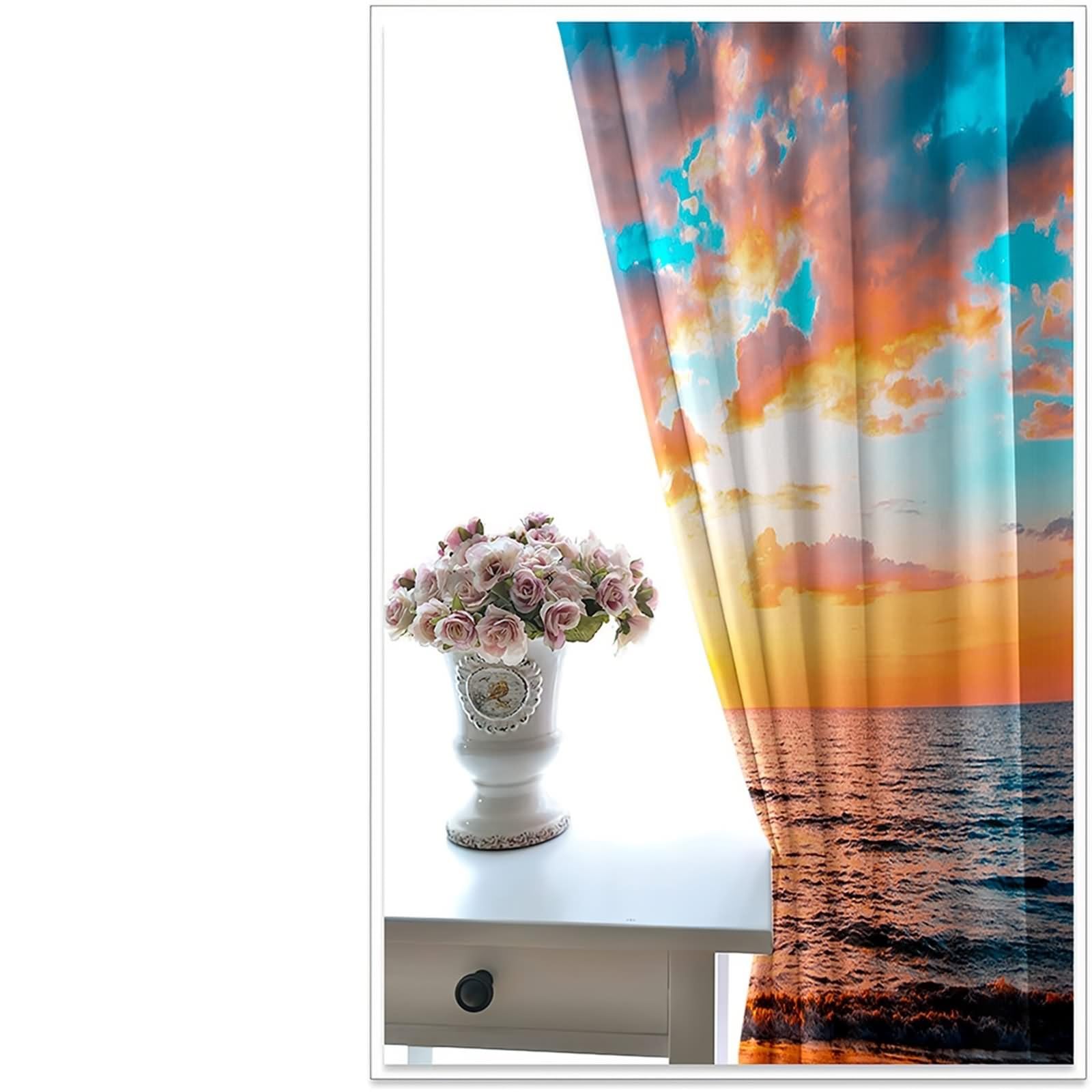 Bad Gardinen, Abdunkelnde Vorhänge Orange Braun Blau Sonnenuntergang Palmen Meer Strand Landschaft Polyester 2er Set 274x183cm