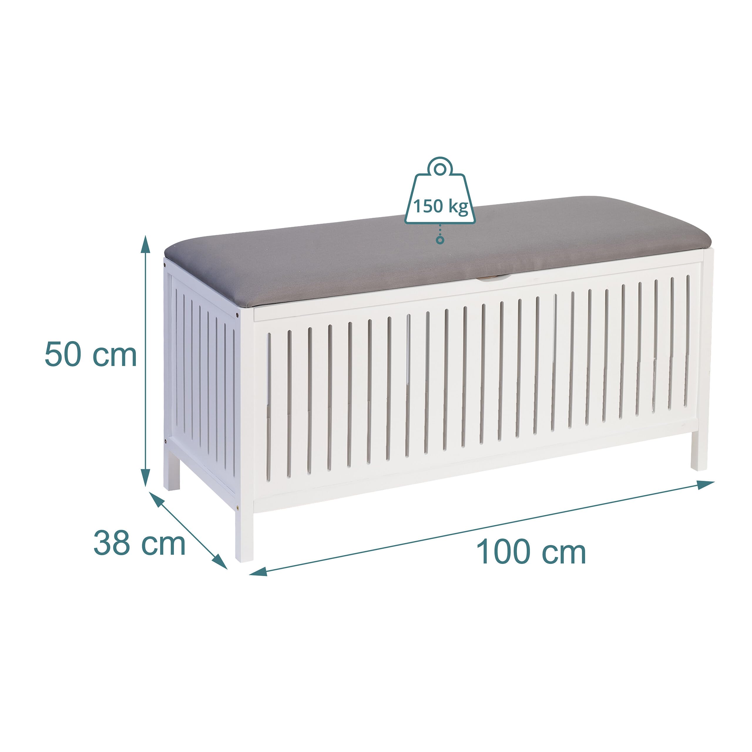 Relaxdays Cesto Biancheria con Seduta, Noce, Coperchio Imbottito, 50 x 100 x 38 cm, Sgabello Contenitore, Bianco/Grigio