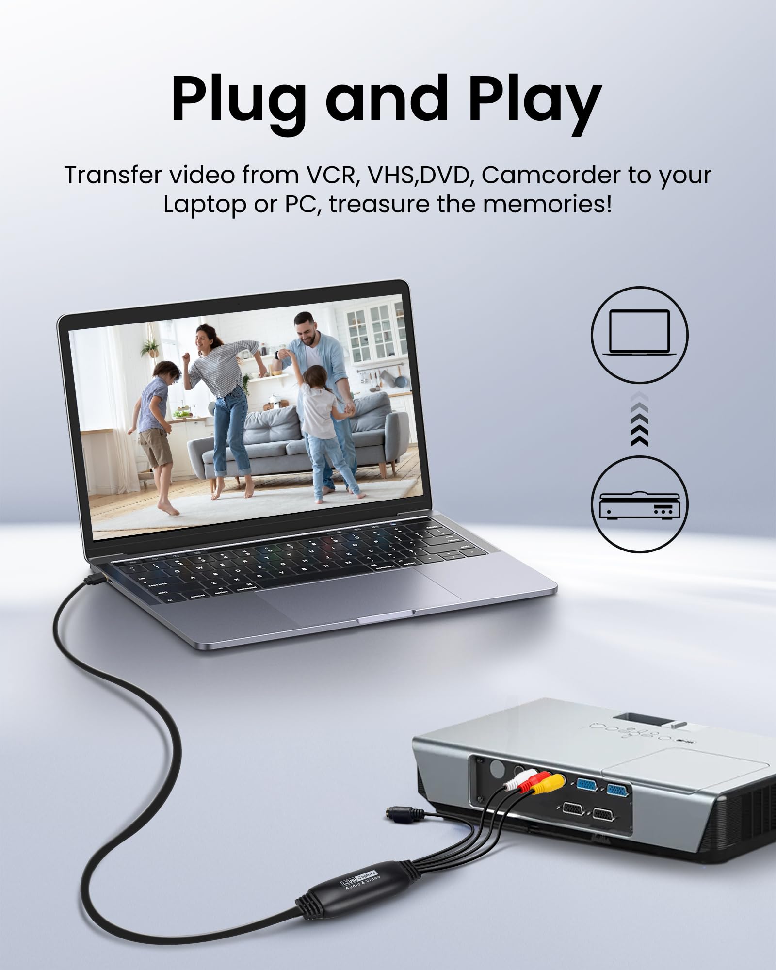 avedio links VHS to Digital Converter, USB2.0 Capture Card, 1080P Video Capture Device Convert VHS VCR DVD to Digital Adapter, Video Capture Karte mit Scart/AV Adapter mit Windows, Mac OS