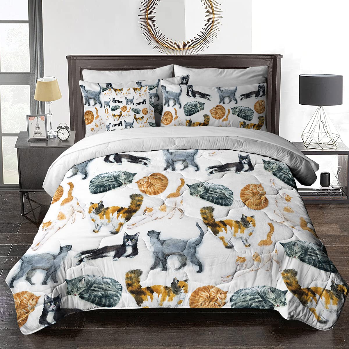 BlessLiving Vintage Cat Comforter Bed 