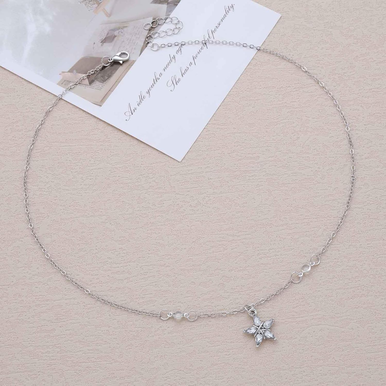 Vintage Crystal Star Pendant Necklace Rhinestone Star Choker Necklace Silver Ball Chain Necklace Sparkly Cz Rhinestone Choker Necklace for Women - Image 3