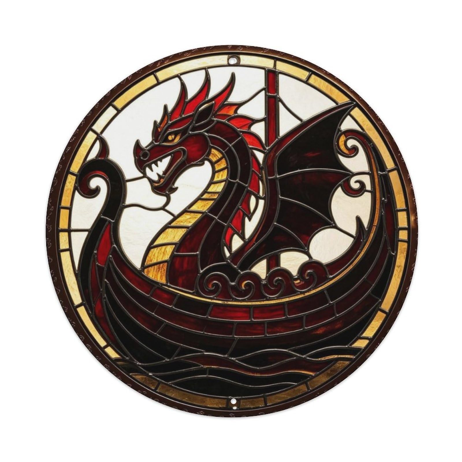 Viking Dragon Head Longship Stained Glass Metal Tin Sign Plaque