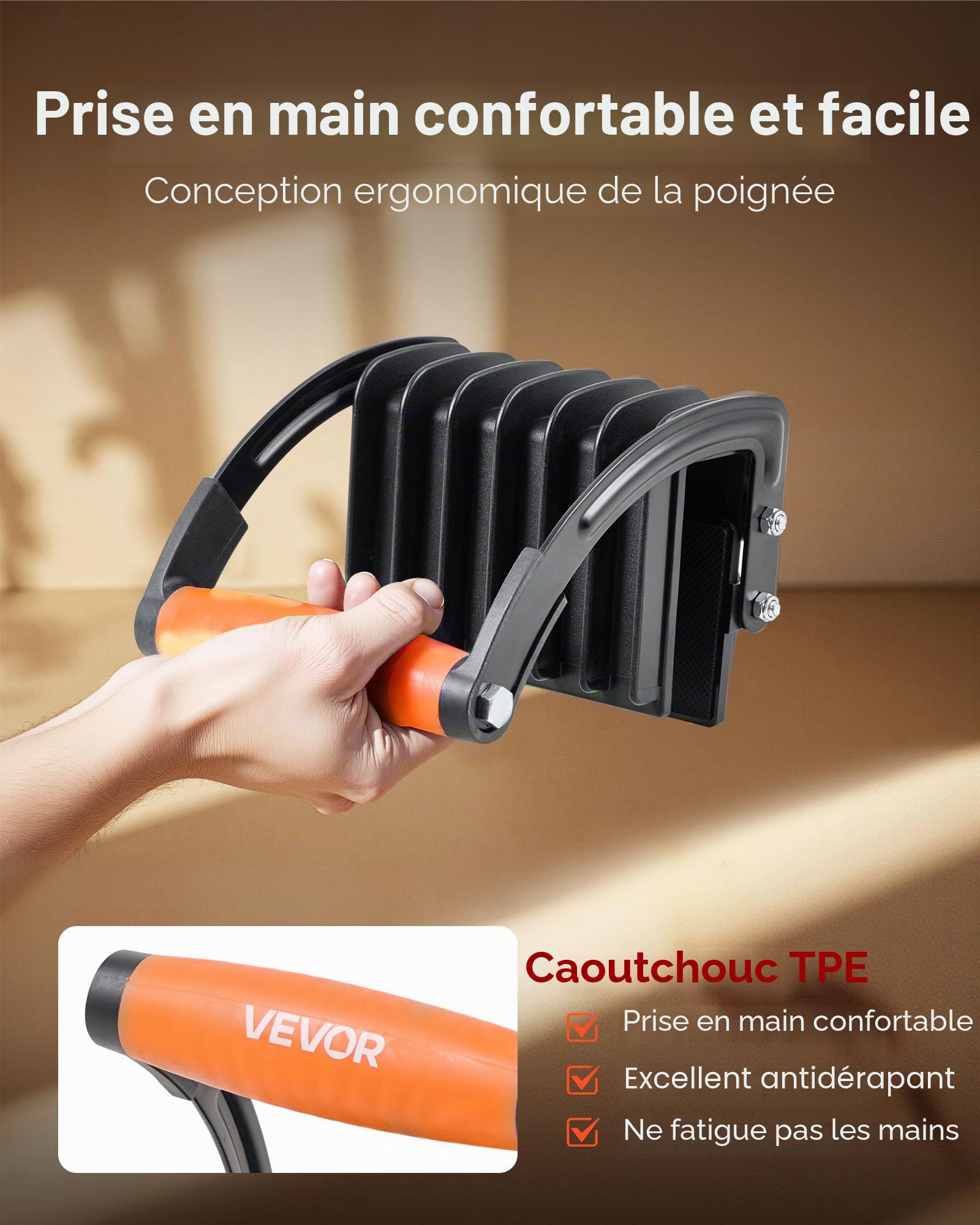 VEVOR Pince Porte Panneau, Capacité Simple 90,7 kg, Porte Plaque de Plâtre 25,4 mm, 2 PCS Pinces Transport Réglables avec Poignée Antidérapante pour Panneaux Plastique, Contreplaqué, Cloisons Sèches