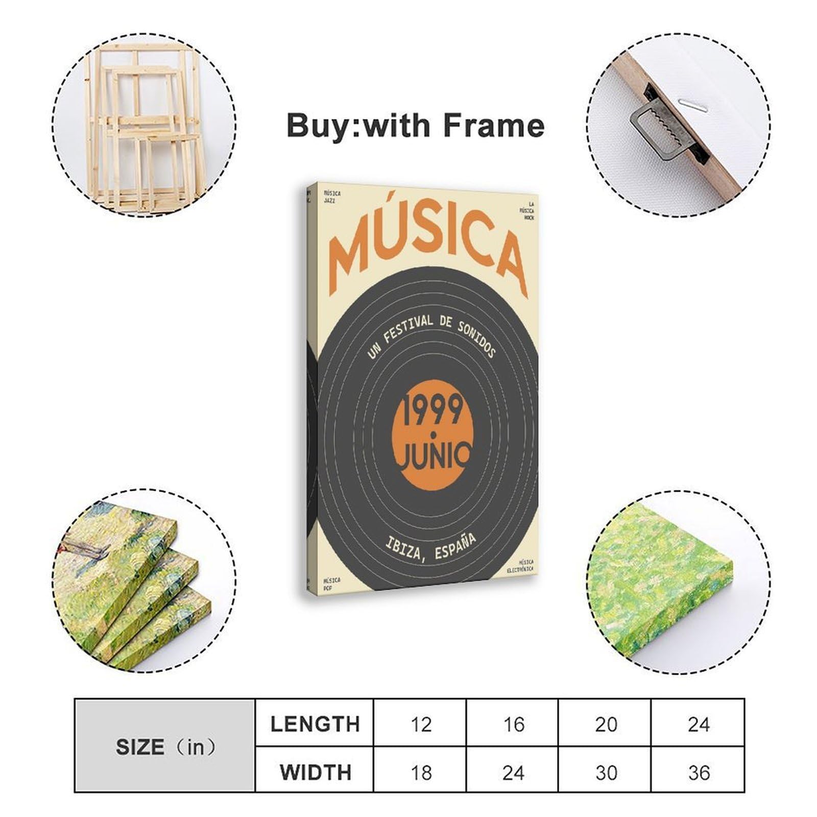 Poster con mostra musicale del suono – Decorazione da parete per la tua sala musicale, poster su tela, decorazione per camera da letto, ufficio, stanza, regalo, 40,6 cm di lunghezza x 61 cm di