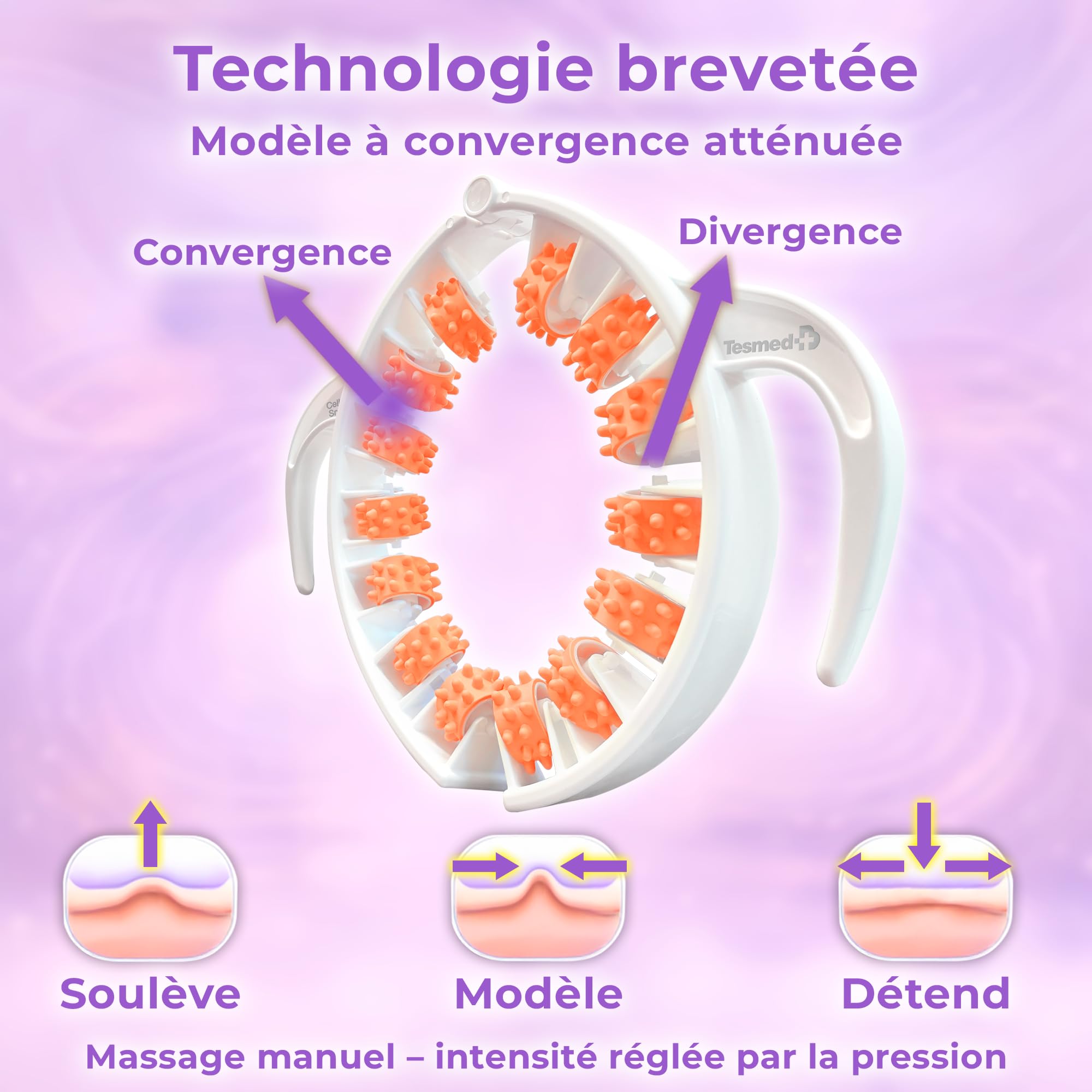 TESMED Appareil de massage anti-cellulite Cellulite Smooth avec rouleaux brevetés – Effet de drainage lymphatique pour peau d’orange et jambes lourdes – Raffermissement et modelage du corps – Fabriqué