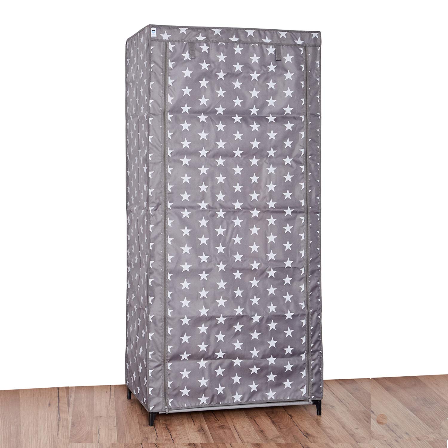 Love IT Store IT szafa z materiału z drążkiem na ubrania i półką – składana szafa do przechowywania ubrań, butów i wielu innych – szara z gwiazdami – 80 x 50 x 175 cm (dł. x szer. x wys.)