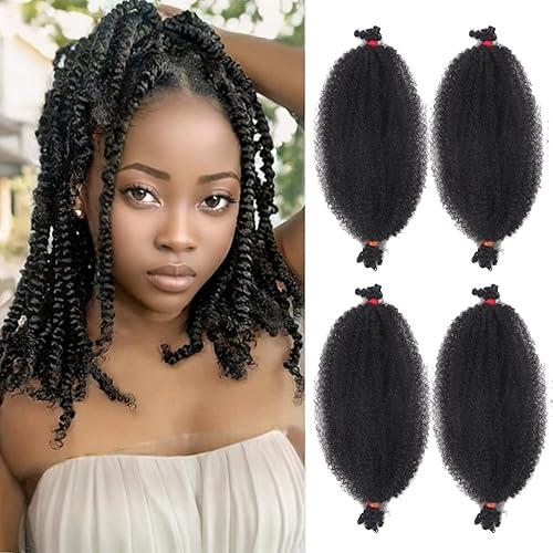 Cabello afro trenzado elástico de 12 pulgadas, preestirado, cabello rizado con resorte para rastas suaves desgastadas, trenzas de ganchillo negro