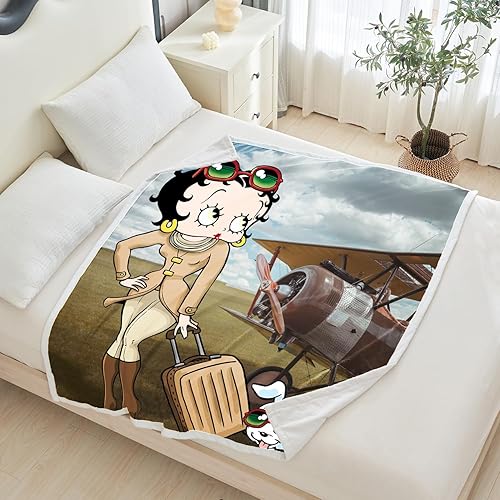 Miniatura 10 de Betty Boop Manta tamaño individual, impresión digital HD, suave para sofá, decoración de habitación de fiesta (60 x 80 pulgadas, beso de amor)