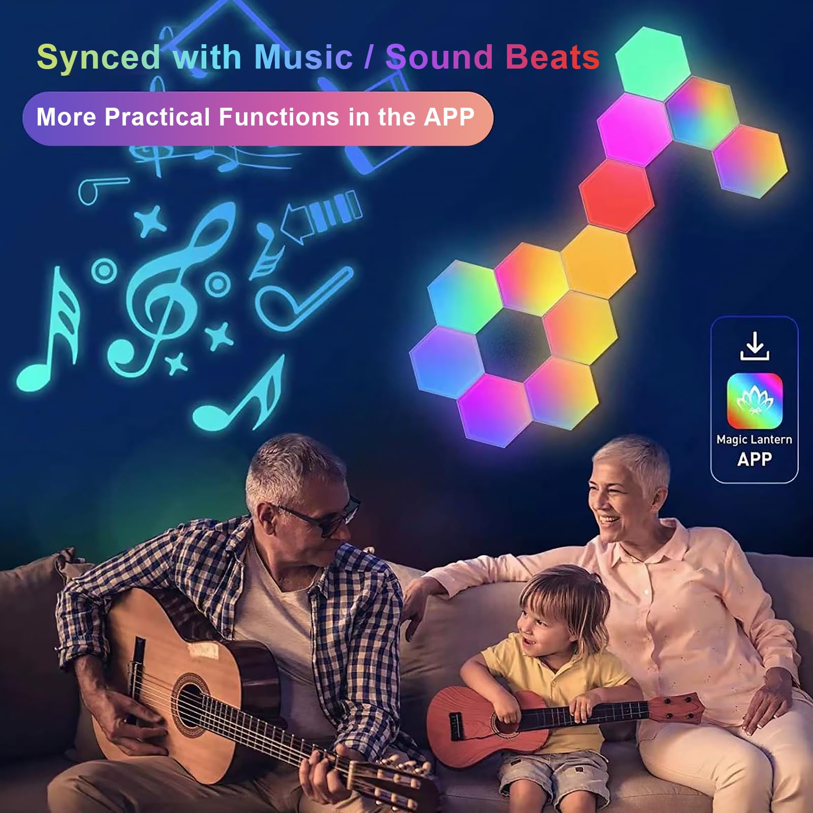 12 paneles LED Hexágono de pared lámpara, Smart Music Sync Deco modulares RGB Lights App & Control remoto, Juego Setup Neon Deco Apliques para decoración de hogar, bar, fiesta, salas de juegos (12