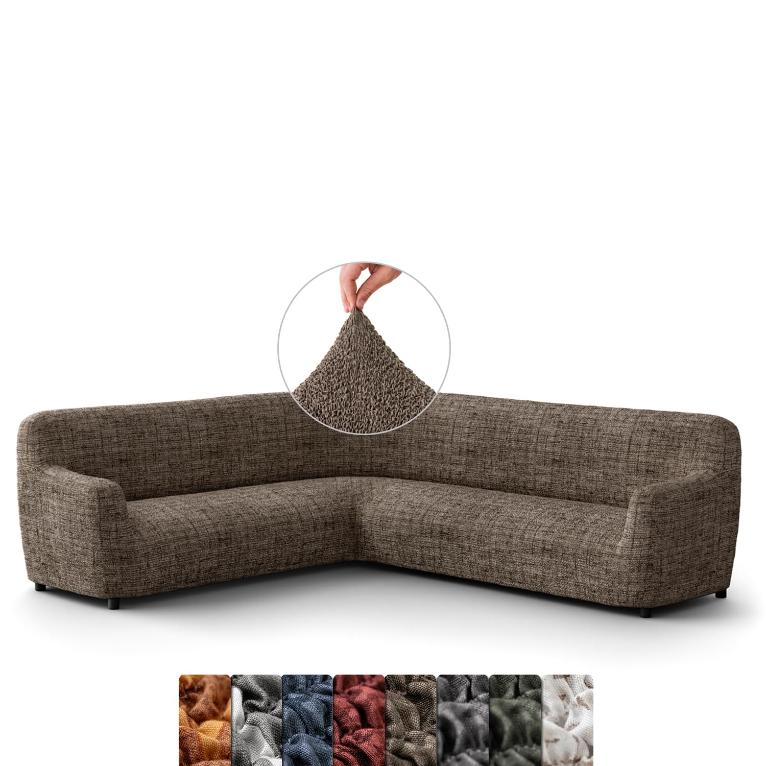 Menotti Vittoria Choco Corner Sofa Cover - Couch Cover - Magic Corner Slipcover - Soft Fabric Slipcovers - 1-Piece Form Fit Stretch Furniture Protector Slipcover - Microfibra Printed - (Corner)