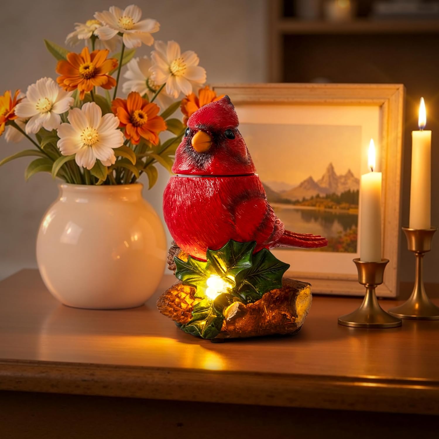 TISEJOY Red Cardinal Decor Gifts for Women 8", Bobbing-Head Cardinal Statues that Emit Bird Chirps, Handmade Bird Decor Gift for Women, Mom, Grandma, Bird Lover,Memorial Gifts for Loss of Loved One