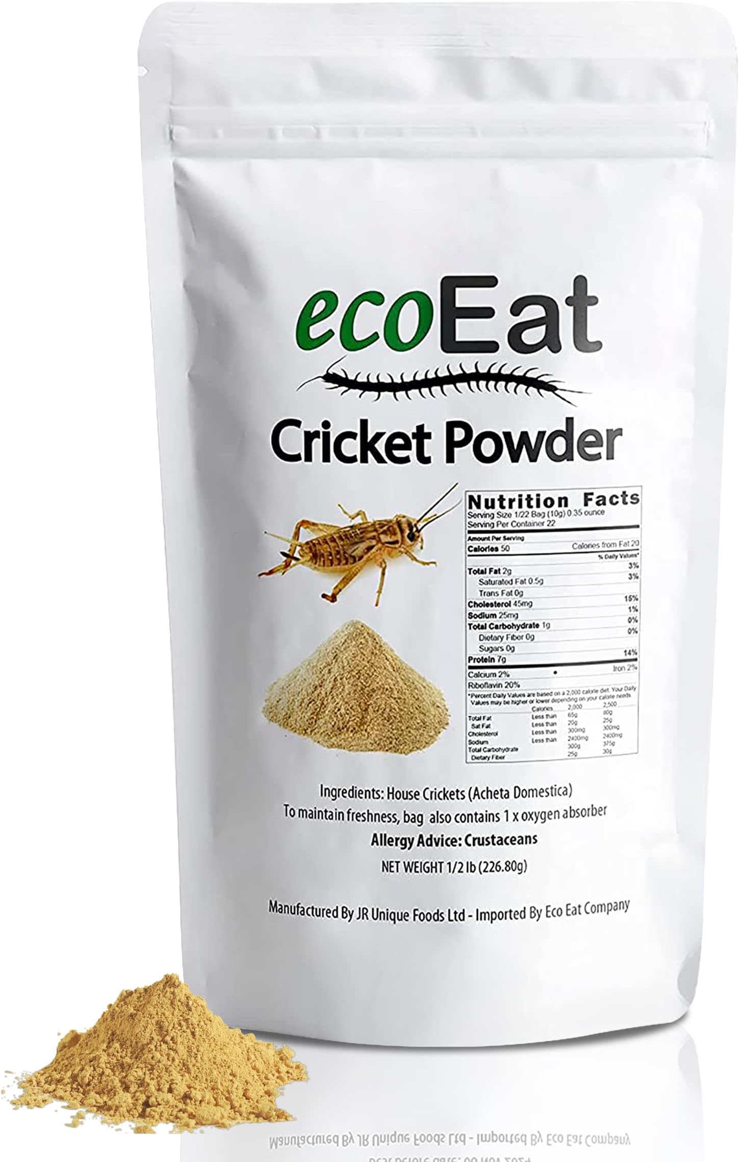 ecoEat 100% Cricket Powder Flour 1/2lbs Bag High Protein (227g), Healthy Edible Cricket Powder