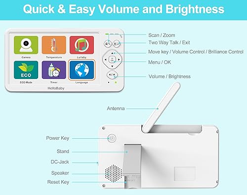 Miniatura 4 de HelloBaby Monitor de bebé con cámara y audio, primera pantalla IPS global de 6 pulgadas, batería de 30 horas, monitor de video para bebés sin WiFi,