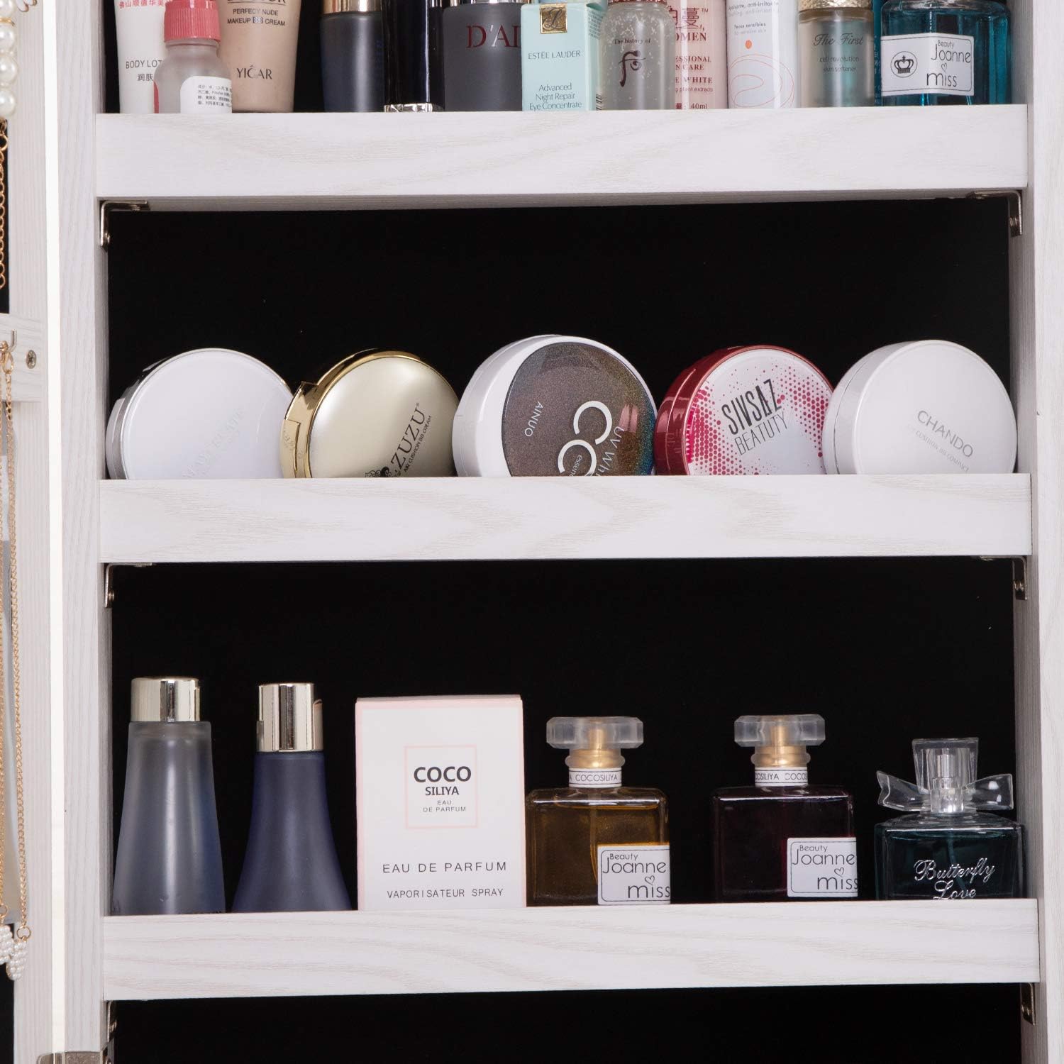 OUTDOOR DOIT QB1 360 Rotating Lockable Full Mirror Jewelry Organizer Wall Mounted/Door Mounted Jewelry Box For Women/Jewelry Cabinet Jewelry Armoire With Mirror/Full Length Mirror White : Clothing, Shoes & Jewelry