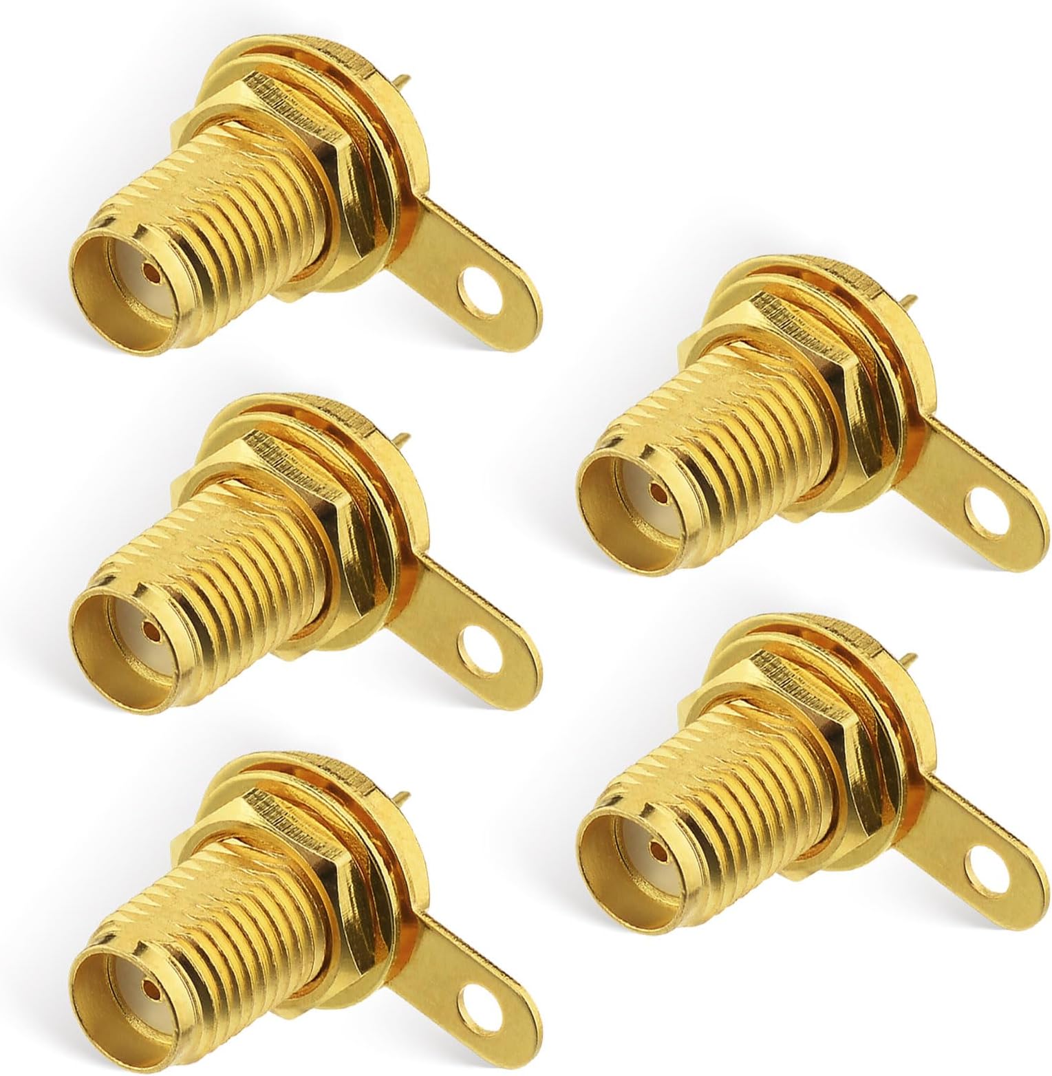 SMA Female Panel Mount Connector 50ohm with Bulkhead Nut and Solder Cup Terminal Coax Connector for PC Base Station Wireless Module Network Analyzer Satellite Communication 5Pcs