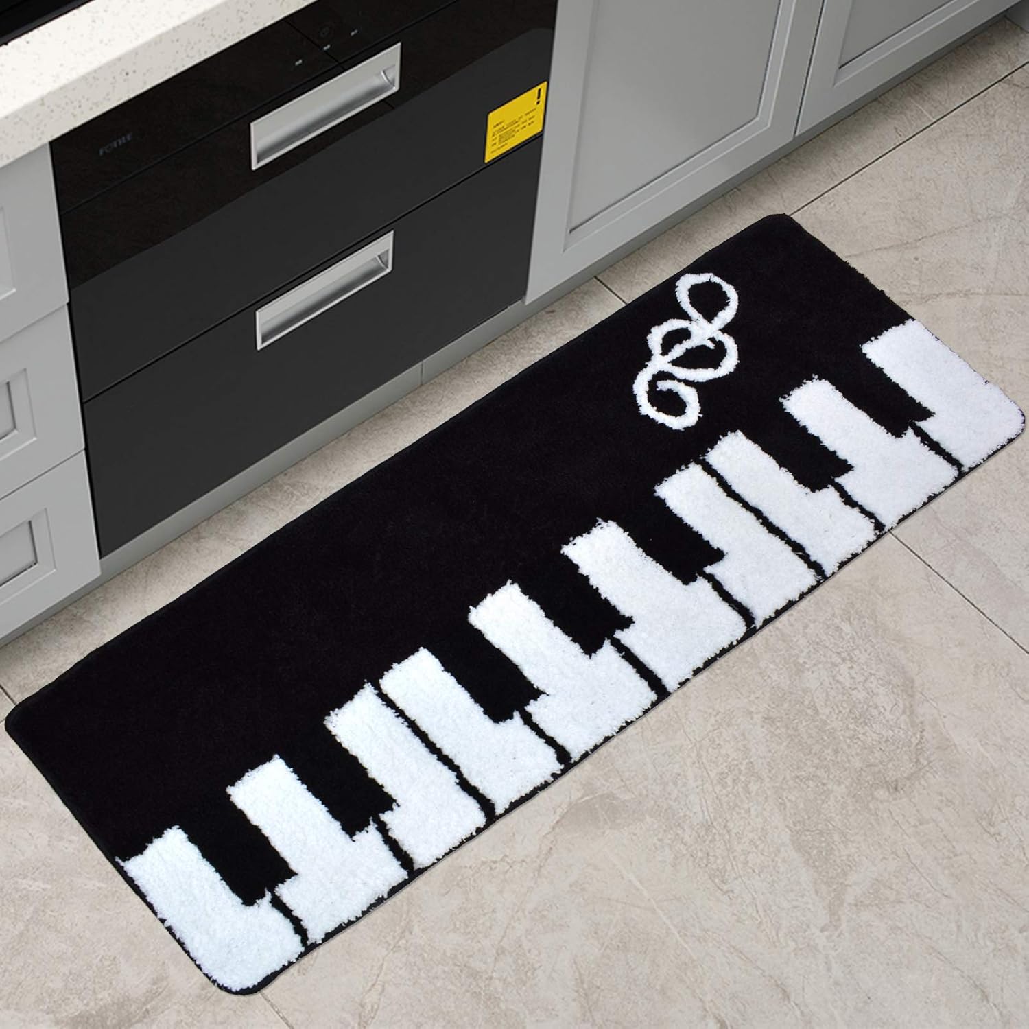 Abreeze Elegance Piano Rug Black and White Runner Rug 20" x 48" Modern Music Runner Rug No-Slip Washable Floor Rug for Home Decoration