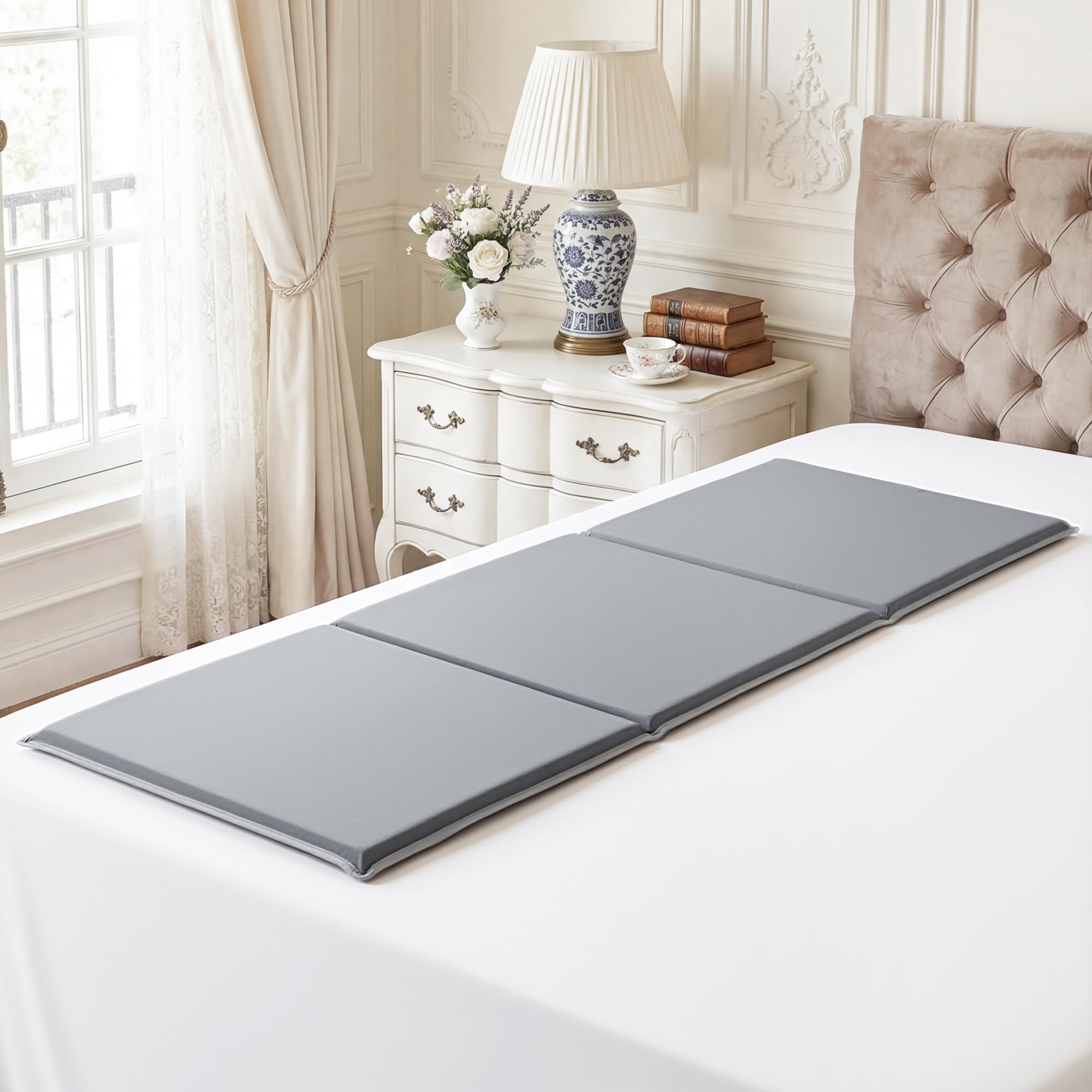 MABOZOO Tri-fold Bed Exercise Board, 1.2" Thick Padded Stretching Surface for Physical Therapy at Home, Lightweight, Yoga Board with Rigid Hollow Core, 67" x 27"