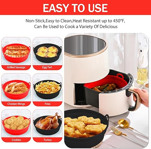 Miniatura 3 de Forros de silicona para freidora de aire reutilizables, forros de silicona plegables de 2 piezas de 7.5 pulgadas, 3QT-5QT, cesta para freidora de