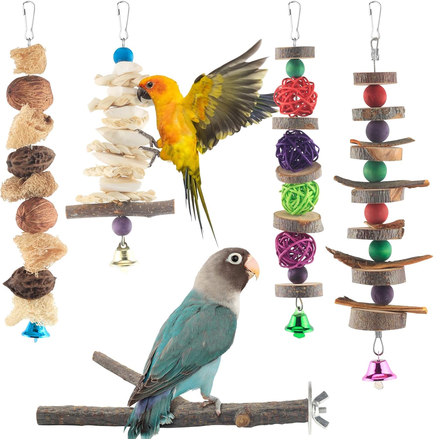 Bissap Bird Chew Toys, 5 Packs Parakeet Natural Wood Toys Parrot