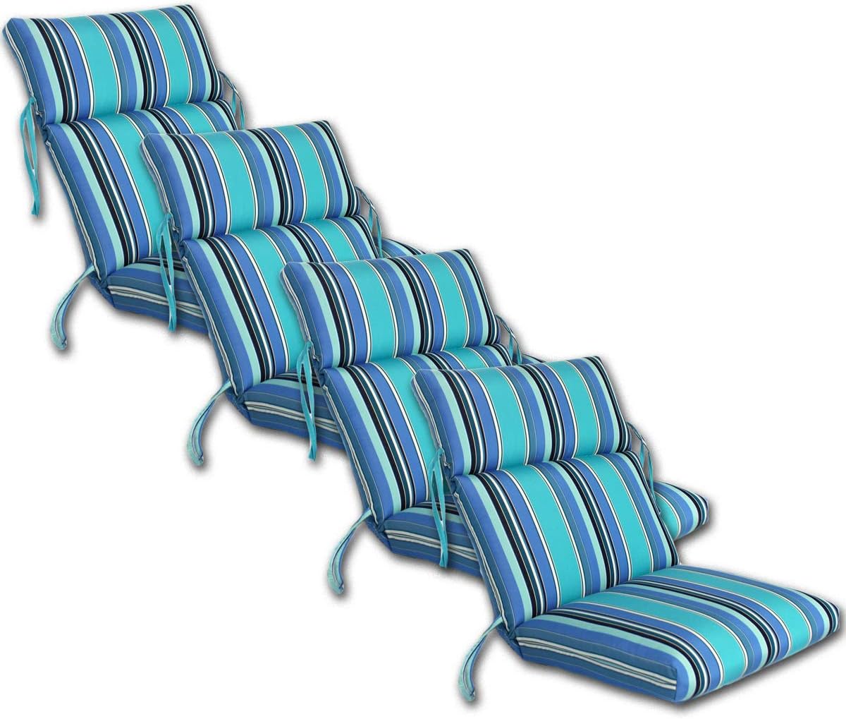 Comfort Classics Set of 4 Outdoor CHANNELED Chair Cushions 22W x 44L x 3H Hinge at 24" in Sunbrella Fabric Dolce Oasis Inc.