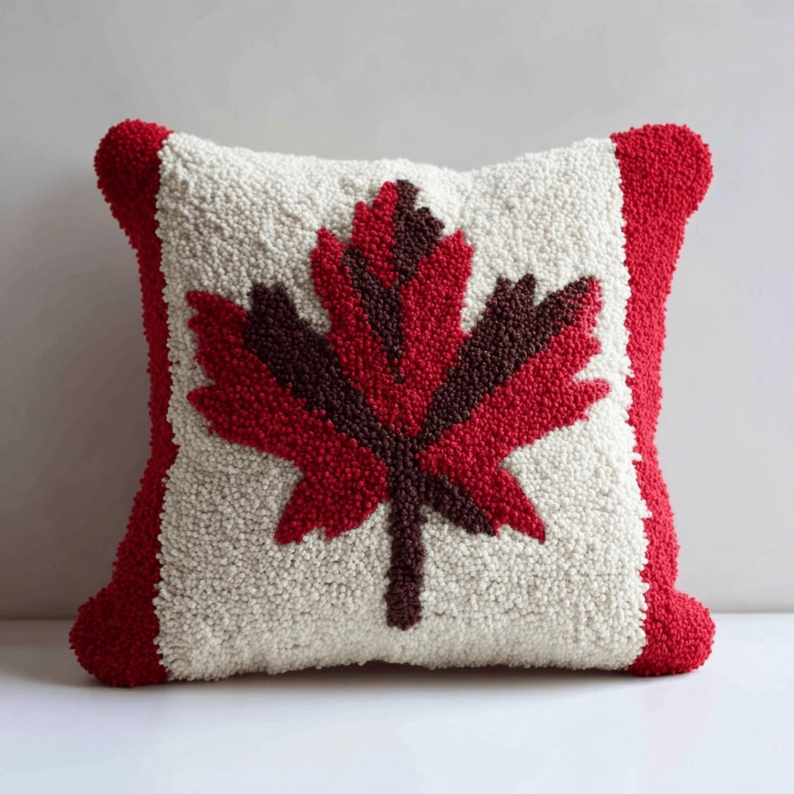 Xdeghuangss Multicolor Latch Hook Cushion Kit,Diy Pillow Cover Craft Kit,43X43 Cm,Red Maple Leaves
