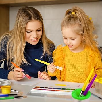 Joyooss Kids Paint Brushes, 12 Pcs Round/Flat Large, Easy to Clean & Grip Washable No Shed Hog Bristle for Watercolor, Acrylic, Gouache