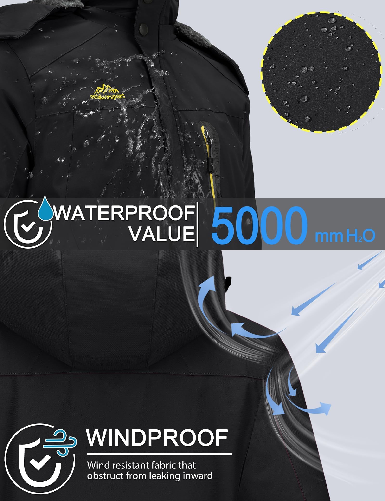 TACVASEN Veste Ski pour Homme Vestes Imperméable Chaudes Polaires Vestes De Randonnée Manteau Épais avec Capuche Amovible