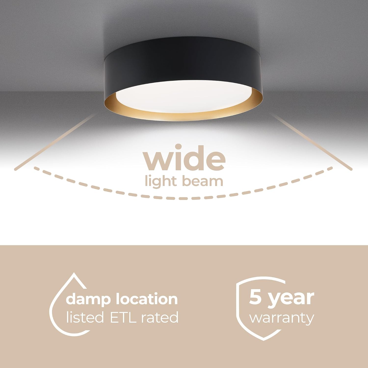 Builder Essentials Heritage Collection 12in LED Flush Mount 5-CCT Selectable Color Temperature 21W 1,300 Lumens in Matte Black and Gold Finish