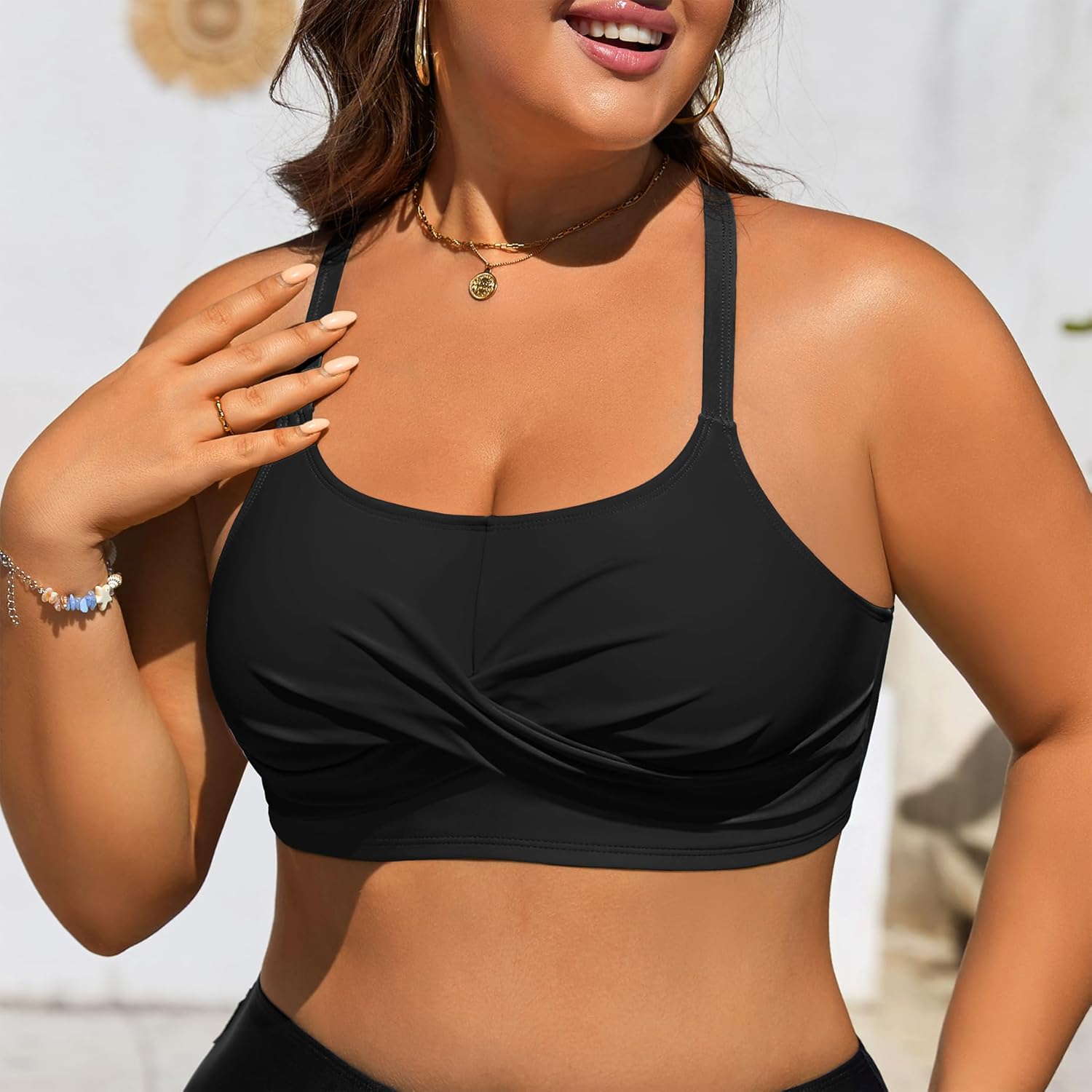 Women Plus Size Bikini Top - Push Up Twist Front Swim Top Full Coverage Swimsuit Tops Bathing Suit Bra for Large Bust - Image 5