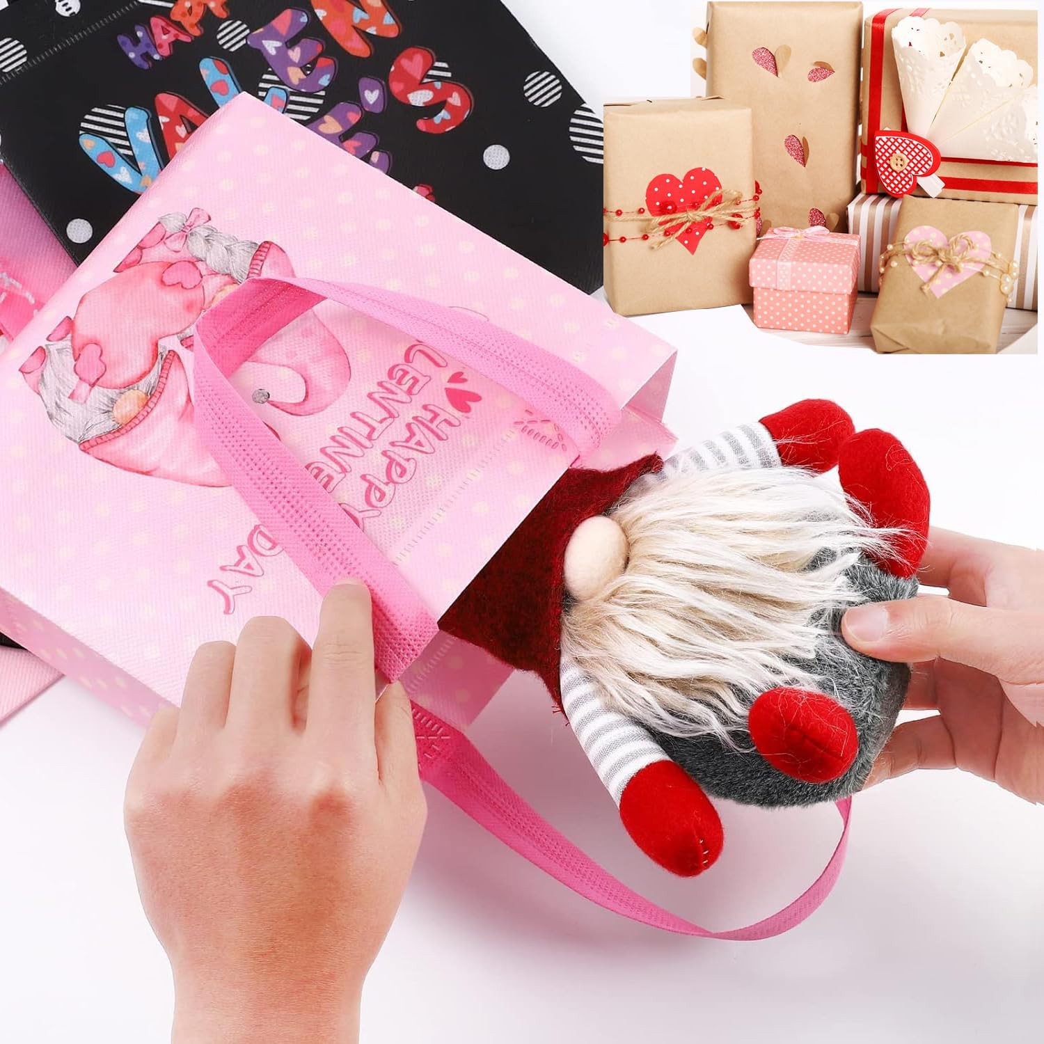 FUBININA 24 Pcs Valentines Day Gift Bags Reusable Tote Bags Non Woven Valentines Day Treat Bags Hearts Gift Bags with Handles for Kid Party Favor Classroom Gift Exchange Birthday Presents School Gift Wrap - Image 6