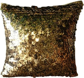 The HomeCentric Gold Throw Pillow Cover, Modern Geometric Pillowcase, Throw Pillow Cover 12x12 inch 30x30 cm Art Silk Square Cushion Cover, Textured Sequins Easter - Exotic Gold N Black Scales
