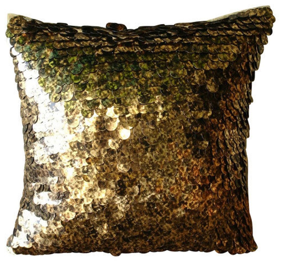 Oreiller jet couvre paillettes or noir 40x40cm taie oreiller soie salon canapé