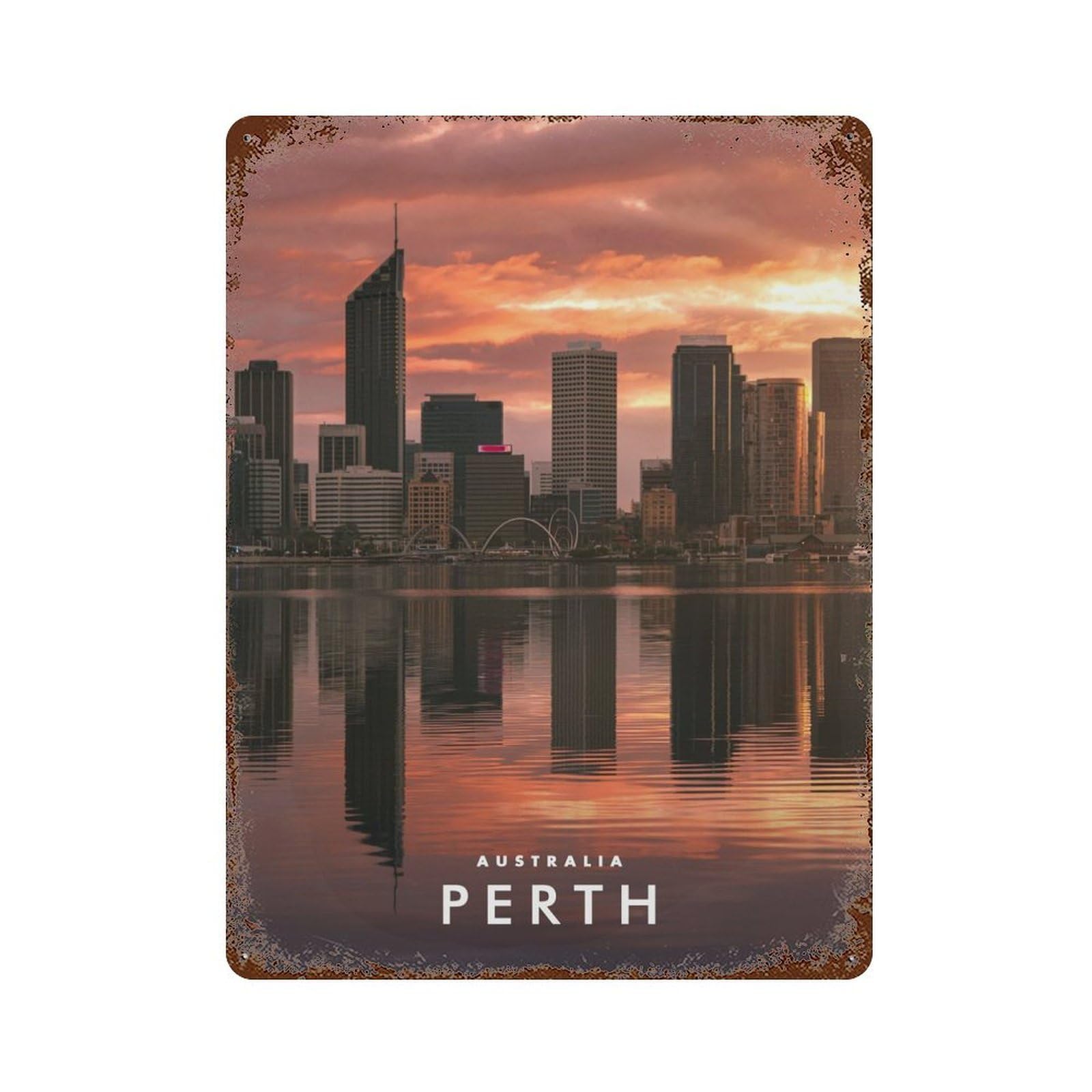 Perth Australia Rustic Tin Plaque 15.7"x11.8", Ideal for Shed, Workshop And Garage Wall Decor