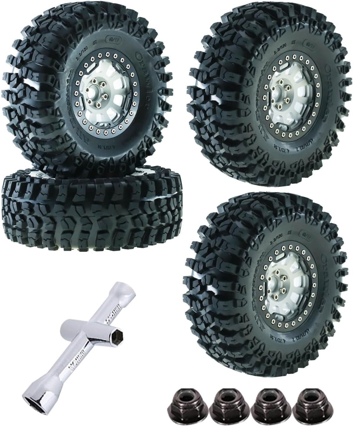 RC 2.2in Tires Tyres & Aluminium 2.2in Beadlock Wheel Rim for 1/10 SCX10 Capra AMG 6x6 TRX4 Gen8 Everest Gen 7 Pro RC Crawler (4PCS Red)