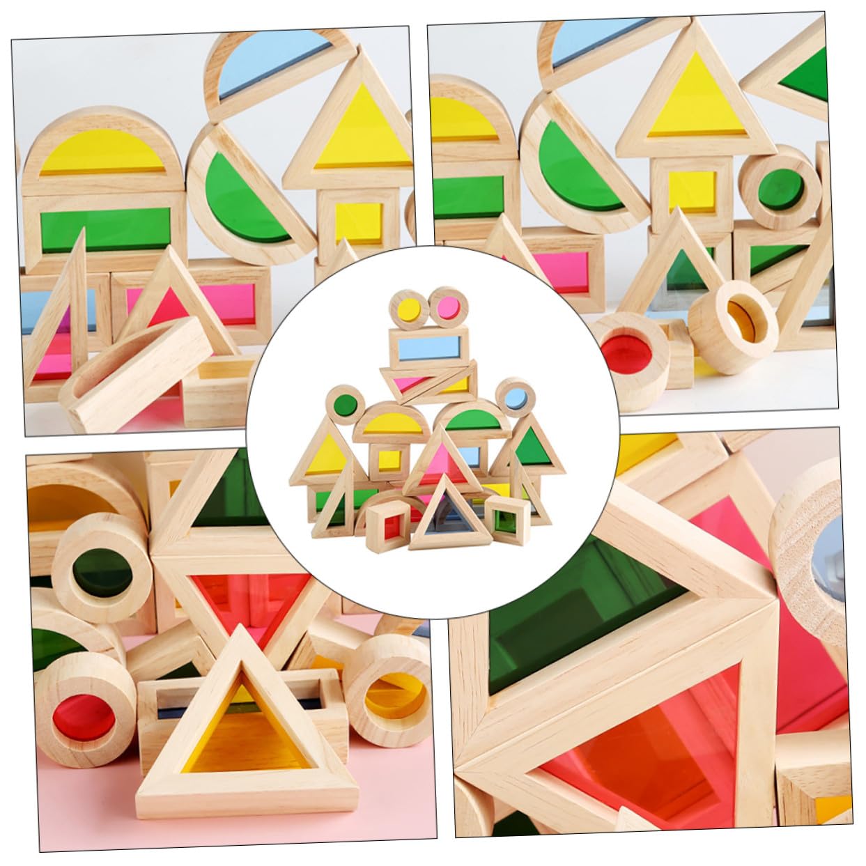 Blocchi Impilabili Geometrici 24 Pezzi in Legno Acrilico per Bambini