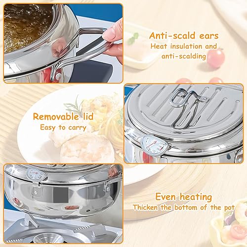 Miniatura 3 de Olla para freidora, 11 pulgadas4.4 cuartos de galón, freidora de tempura japonesa con termómetro, olla freidora de acero inoxidable 304 para papas