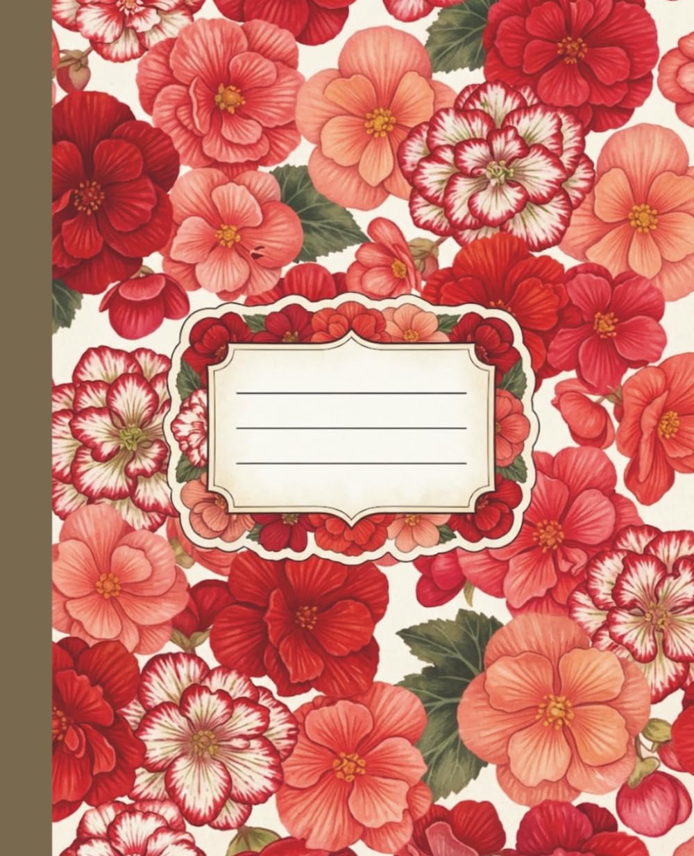 Begonia Blossoms Garden theme Cute Wide Ruled Composition Notebook 110-Page: School College Stationery Journal for Daily Note-Taking, Class Assignments, and Creative Writing