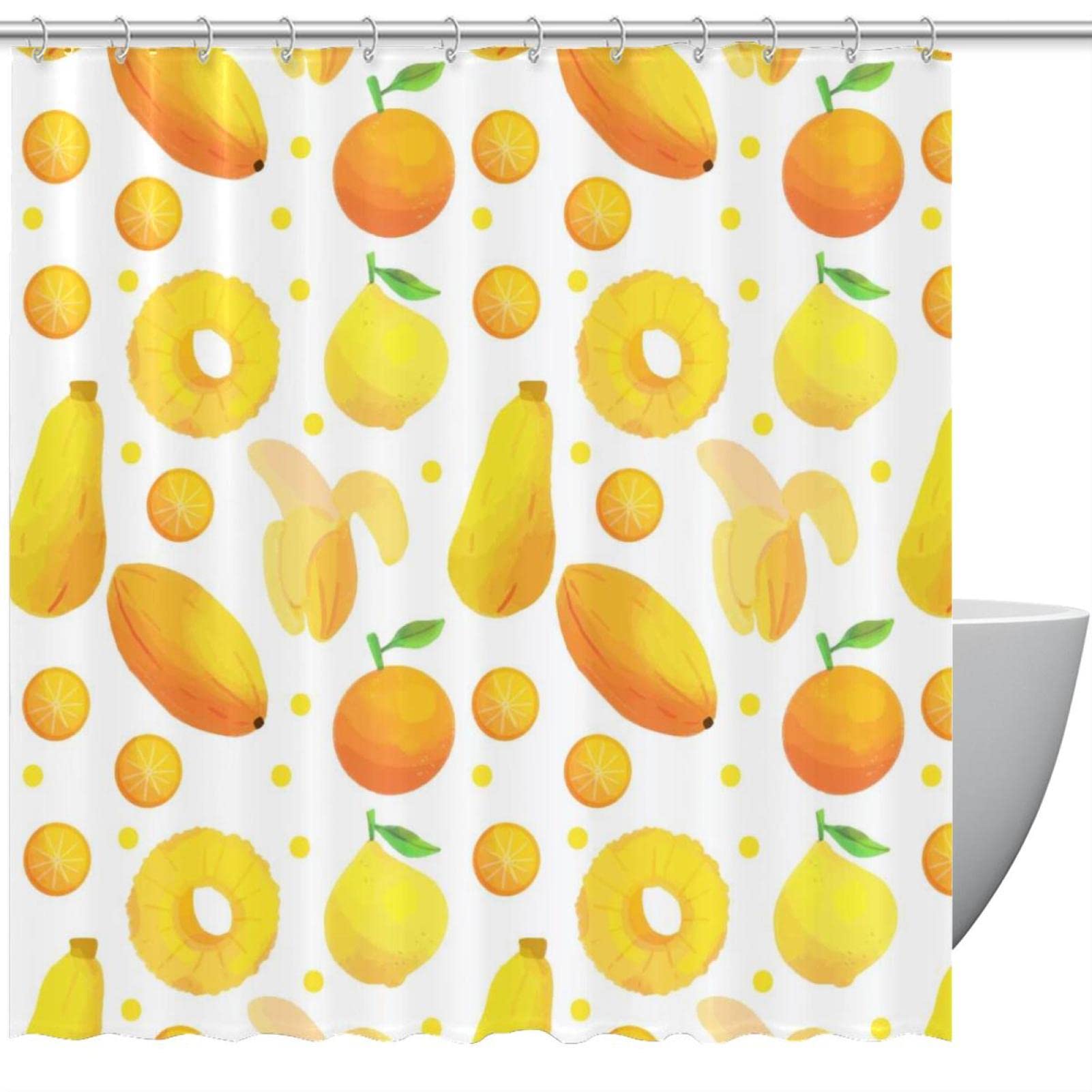 Rideau de douche motif fruit orange citron banane 167,6x182,9cm anti-éclaboussures