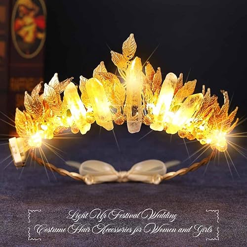 Miniatura 4 de Yean Diadema con luces LED doradas, corona y hojas de hadas, para mujer